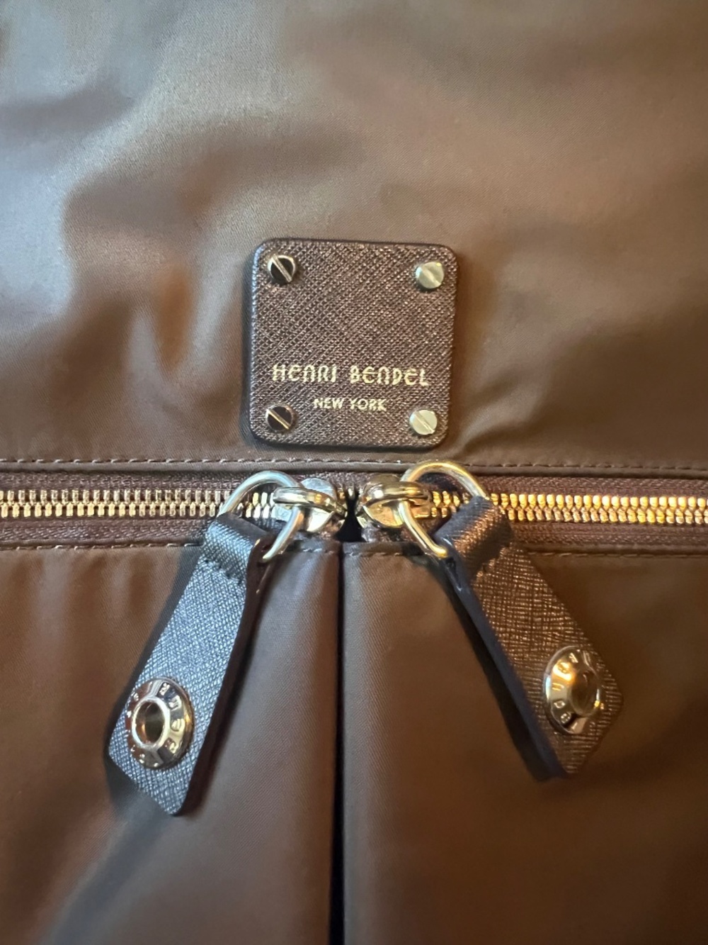Henri Bendel Jetsetter Hobo Bag – Brown Nylon with Purple Lining & Gold Hardware